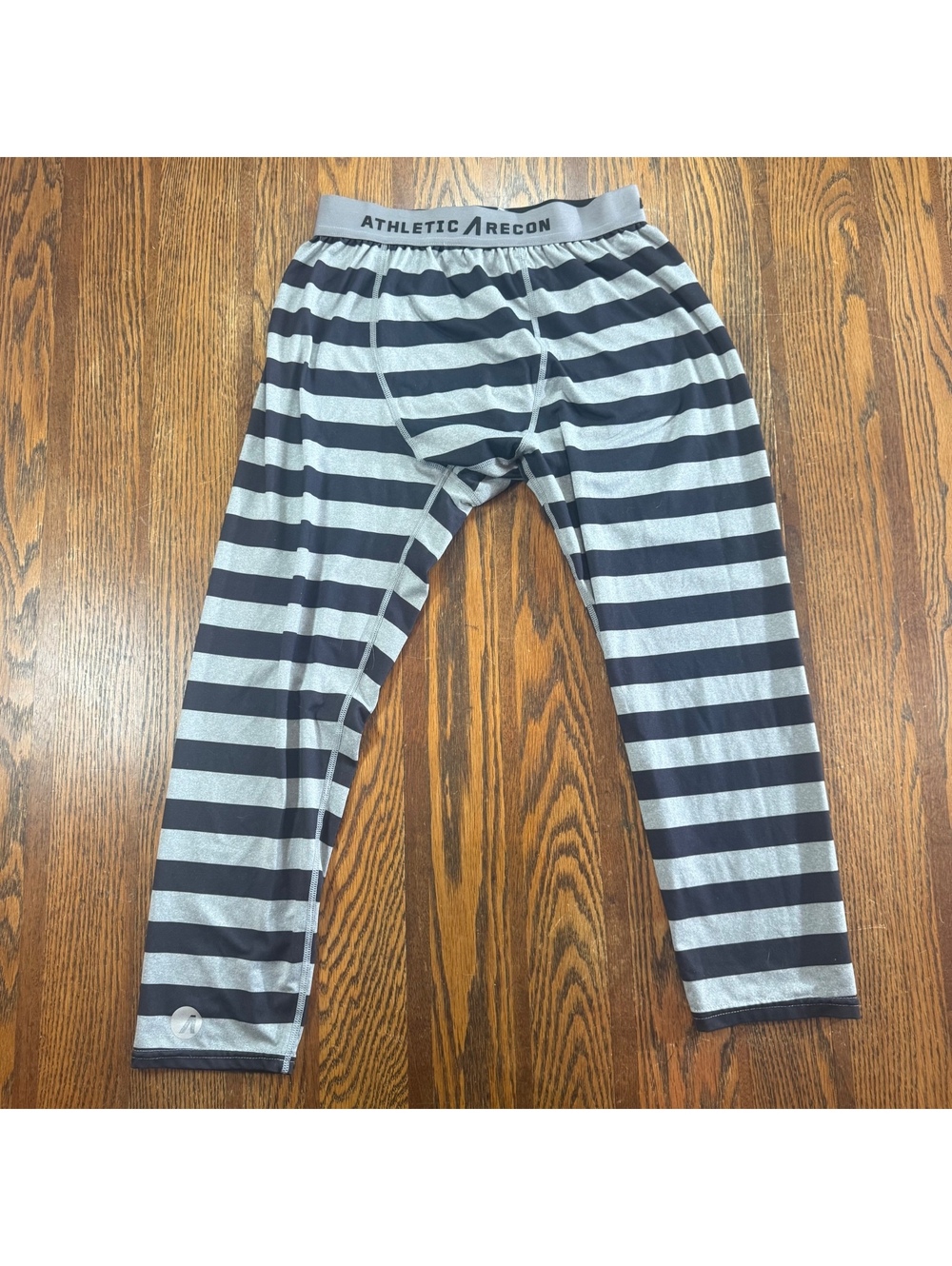 Athletic Recon Men's Striped Compression Pants Base Layer Leggings Grey Blue M